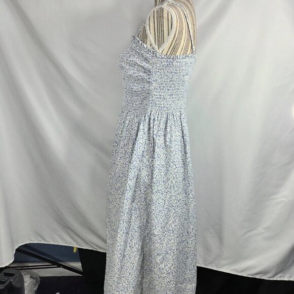 H&M White w/Blue Floral Print Removable Spaghetti Strap Smocked Top Dress Large - Picture 3 of 10